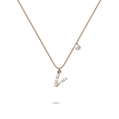 Solid 925 Sterling Silver Initial Crystal Personalised Alphabet Letter Necklace Rose Gold Filled